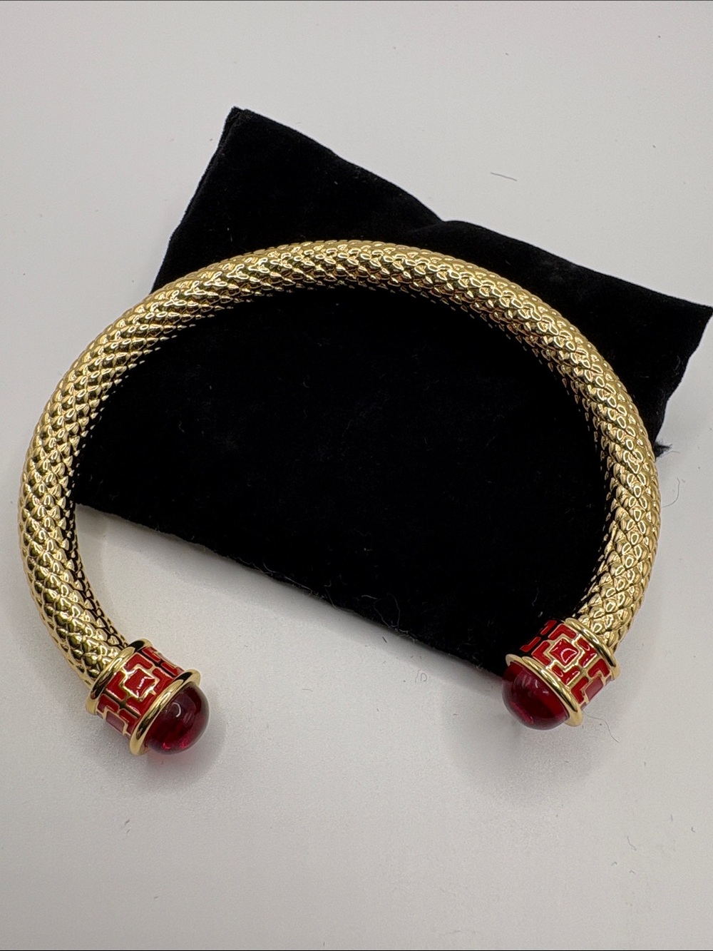 HALCYON DAYS 18k Gold Plated Red Endcap Cuff Bracelet